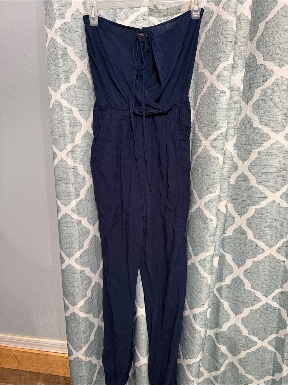 Lulu's Navy Strapless Tie-Front Jumpsuit